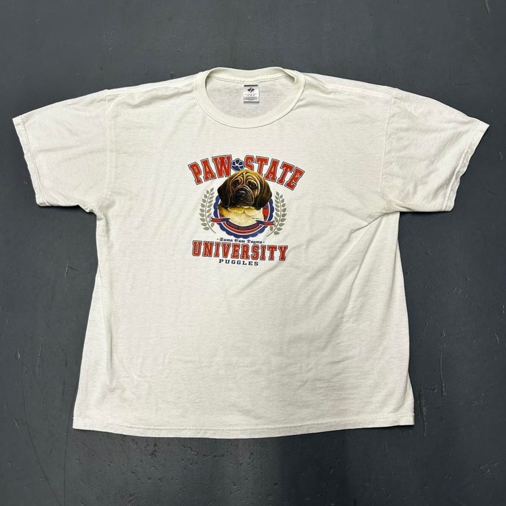 Vintage 2000s Paw state university Puggles funny dog joke humor graphic tee